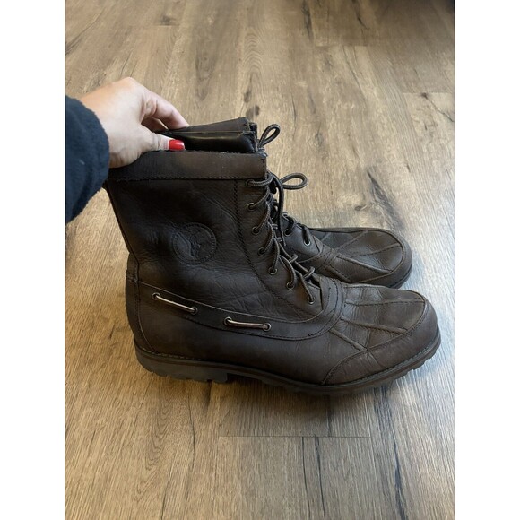 Polo Ralph Lauren Whitesand 11431 Men's Brown Leather  Winter Duck Boots 15.D - Picture 1 of 6